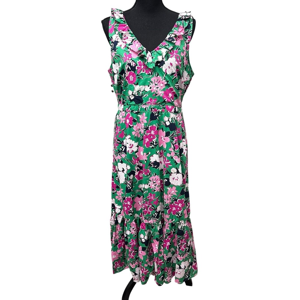 J.Crew Floral V-neck Ruffle Maxi Dress Women's Size 12 Pockets Resort Wear Beach